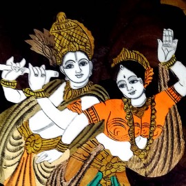 Dancing Radha Krishna (Rosewood Curving Painting) (12/18 Size)